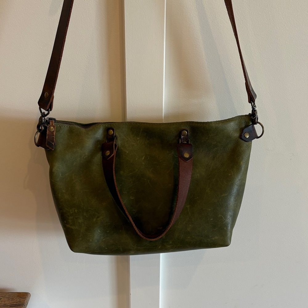 Custom Made Olive Green Shoulder Bag with Brown Straps-Etsy